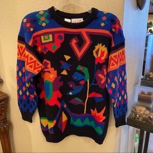 Vintage RAFAELLA Colorful Ramie Blend Knit Sweater Size Petite Small